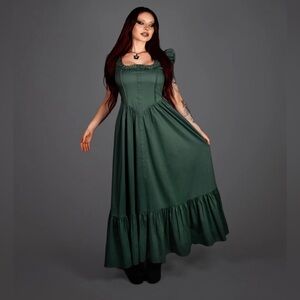 Lively Ghosts Claude Monet Sage Green Maxi Dress Gothic Lace Puff Sleeves Med